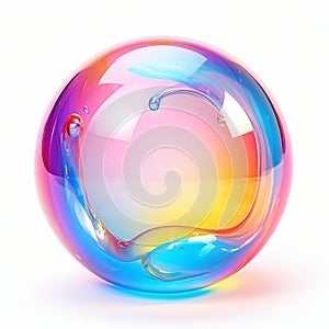 Colorful Soap Bubble with Rainbow Reflection Isolated on White. Generative ai