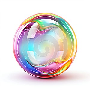 Colorful Soap Bubble with Rainbow Reflection Isolated on White. Generative ai