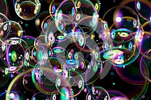 Colorful soap bubbles flying around