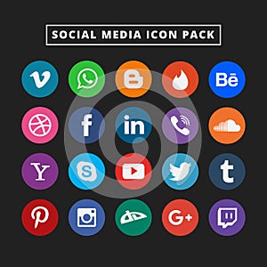 Colorful social media icon set. Flat vector design icon for web. Amazing illustration.