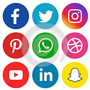 Colorful Social media icons set of facebook twitter instagram pinterest whatsapp