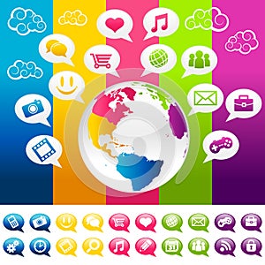 Colorful Social Media Planet Earth with Icons