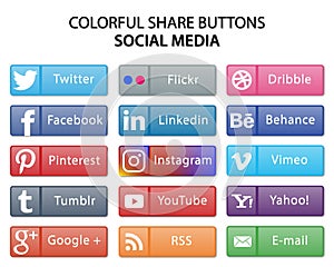 Colorful social media share web buttons