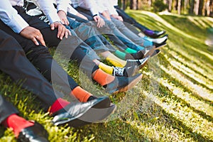 Colorful socks of groomsmen photo