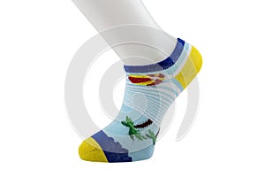 Colorful socks isolated on white background. Different colors of socks are red, green, yellow, blue, etc. winter accessories.