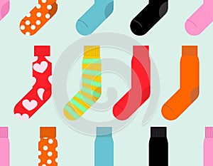 Colorful socks seamless pattern. Vector accessory clothing backg