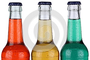 Colorful soda drinks in bottles isolated