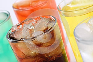 Colorful soda drinks with cola