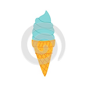Colorful softy ice cream in a waffle cone vector illustration. Color minimalistic summer illustration