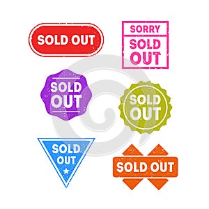 Colorful Sold Out Labels or Stamps Set. Vector