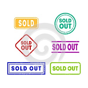 Colorful Sold Out Labels or Stamps Set. Vector