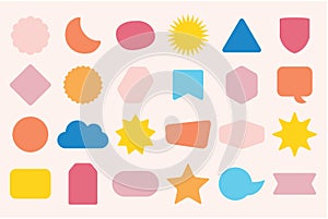 Colorful solid and isolated random shapes empty sticker and labels icons set on pink