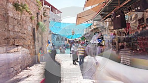 The colorful souk in the old city of Jerusalem Israel timelapse hyperlapse