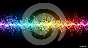 Colorful sound wave visualization with sparkling particles on a black backdrop for vibrant audio representation