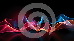 Colorful sound waves abstract background, flow lines in dark background, generative ai