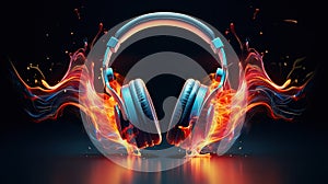 A colorful sound waves from the headphone, a waves of compression and rarefaction, by which sound is propagated in an