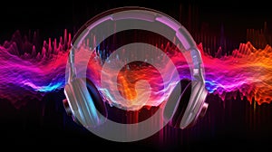 A colorful sound waves from the headphone, a waves of compression and rarefaction, by which sound is propagated in an