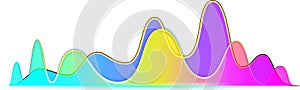 Colorful sound waves are undulating, creating a vibrant visual representation of audio signals, music waveforms, and photo