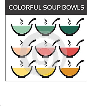 Colorful Soup Bowls on White Background