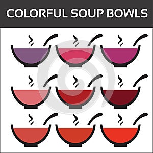 Colorful Soup Bowls on white background