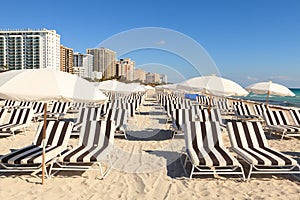 Colorful South Beach Umbrellas and Lounge Chairs