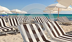 Colorful South Beach Umbrellas and Lounge Chairs