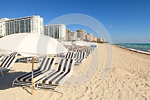 Colorful South Beach Umbrellas and Lounge Chairs