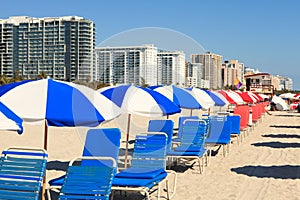 Colorful South Beach Umbrellas and Lounge Chairs