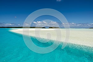 Aitutaki, Cook Islands, paradise on earth, clear turquoise water, white sand, small islands with palms, South Pacific Island