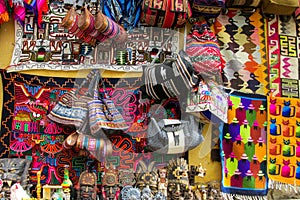 Colorful souvenir bags at South American market