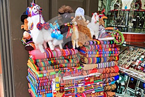 Colorful souvenirs  at a Tarabuco traditional market, Bolivia