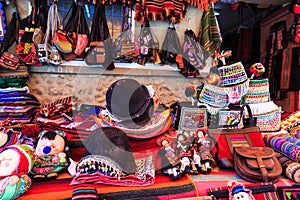 Colorful souvenirs  at a Tarabuco traditional market, Bolivia