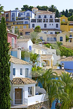 Colorful Spanish pueblo on hillside
