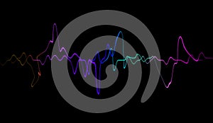 Colorful speaking sound wave lines. Isolated on black background for music,science or technology