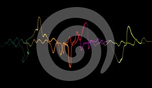 Colorful speaking sound wave lines. Isolated on black background for music,science or technology
