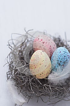 Colorful speckled eggs