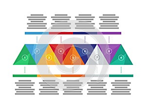 Colorful spectrum rainbow geometric triangular presentation infographic diagram chart. Vector graphic template.