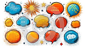 Colorful speech bubbles and comic elements for creative design and communication