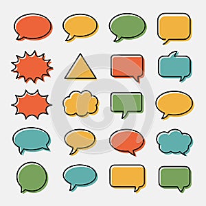 Colorful speech bubbles and shapes in a grid pattern