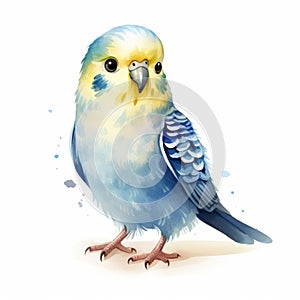 Colorful Speedpainting Of A Cute Budgerigar On White Background