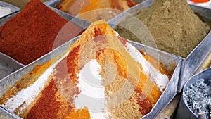 Colorful spice market in the weekly souk, in Rissani, South Morocco.