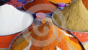 Colorful spice market in the weekly souk, in Rissani, South Morocco.