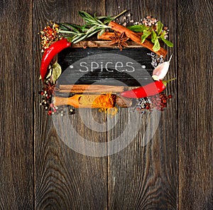Colorful spices and herbs.