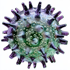 A colorful, spiky representation of a virus, highlighting its complex structure