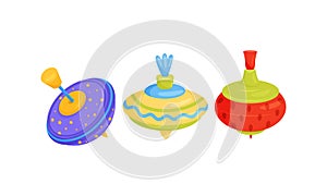 Colorful Spinning Top as Children Toy with Sharp Point for Balancing Vector Set
