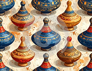 Colorful Spinning Tops Pattern - Whimsical Toy Design