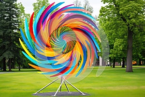 colorful spinning wind sculpture in a park