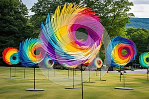 colorful spinning wind sculpture in a park