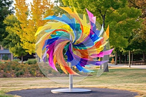 colorful spinning wind sculpture in a park