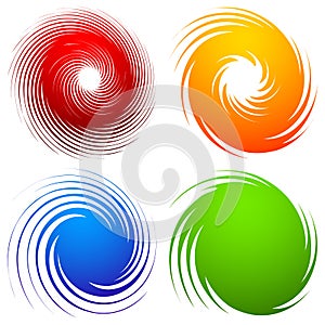 Colorful spiral set. Abstract swirl, twirl design elements with